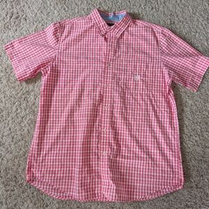 Chaps Men’s Short Sleeve Dress Shirt Button Down Red/White Checkered Size Large